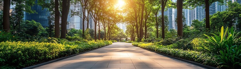 Obraz premium Greenery along the sidewalk in a city