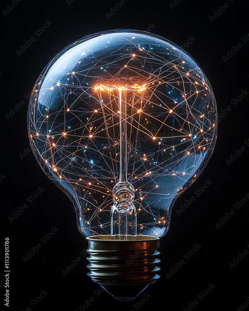 Poster a glowing light bulb surrounded by an expansive network of connections