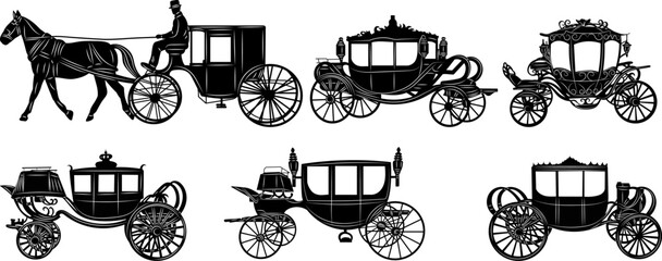 set of carriage silhouette , vector