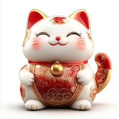 Golden Feng Shui Cat Figurine for Luck