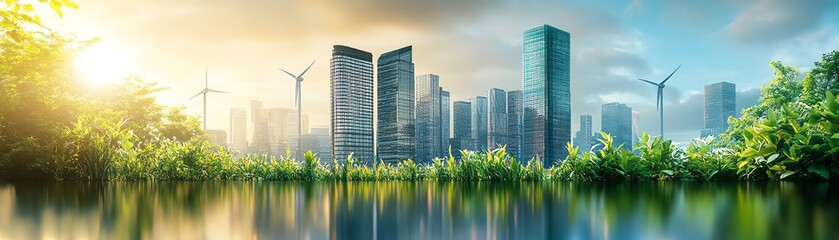 Obraz premium A sustainable urban scene with green infrastructure