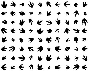 Seamless pattern with footprints of dinosaurs on white background