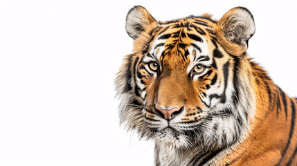 Fototapeta premium Portrait of a Tiger: Close-up, isolated on a white background.