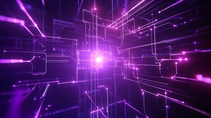 Obraz premium Abstract futuristic digital matrix with glowing lines and shapes in vibrant purple tones