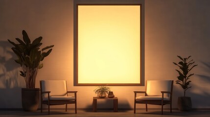Illuminated Room Featuring Two Chairs And Plants