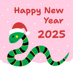Template for New Year greeting card for the year of the snake 2025. Cute, stylish and simple design.