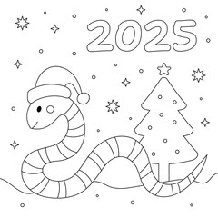 Template for New Year greeting card for the year of the snake 2025. Cute, stylish and simple design. Coloring book.