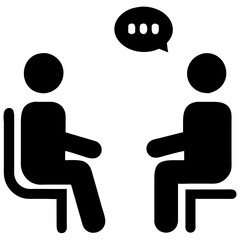 Business and marketing icon depicting two people in a consultation or negotiation setting