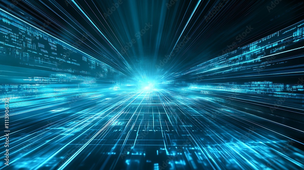 Poster abstract futuristic technology background with glowing particles and dynamic lines creating a sense 