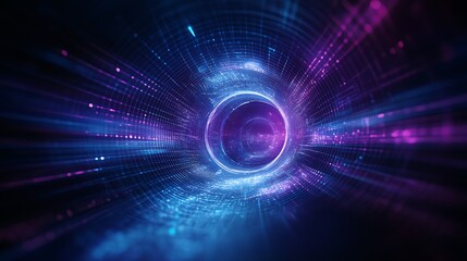 Fototapeta premium Abstract futuristic tunnel with glowing lights and vibrant colors in a deep space environment concept