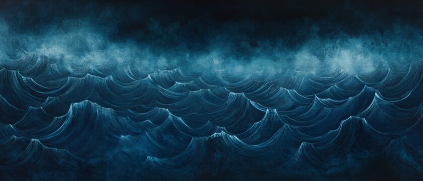 Majestic Dark Ocean Waves Under Mysterious Fog: Captivating Seascape for Tranquil and Dramatic Visuals