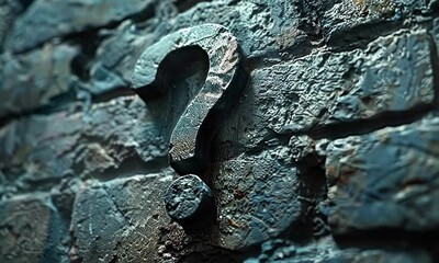 Engraved question mark on a rugged stone with dramatic lighting - Powered by Adobe