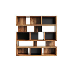 Modern Walnut Wood Modular Shelving Unit with Black Accents