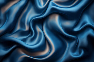 Obraz premium Sophisticated blue silk fabric drapes elegantly with intricate folds and shadows. Generative AI