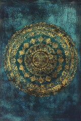 Fototapeta premium Ornate Gold Mandala on Turquoise Background - Intricate Decorative Art for Home Decor, Yoga Studio, and Meditation Space