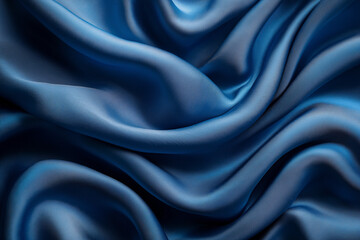 Obraz premium Rich blue silk fabric elegantly draped in soft, flowing folds under soft light. Generative AI