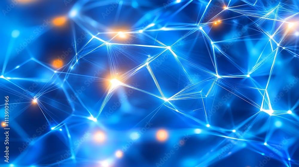 Poster abstract network connections in blue, glowing lines and dots representing technology and digital com