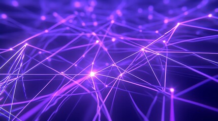 Fototapeta premium Abstract network connections illustration with glowing purple lines and nodes on a dark background for technology themes