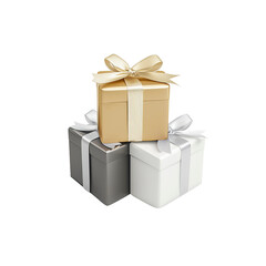 Stack of Elegant Gift Boxes Gold, Silver, and White Presents