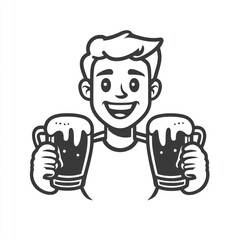 Happy man toasting with two beer mugs.