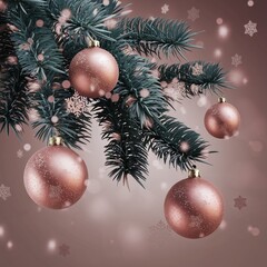 Colorful Christmas ornaments and snowflakes hanging from a decorated evergreen branch