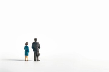 Miniature businessman couple planning on white background.