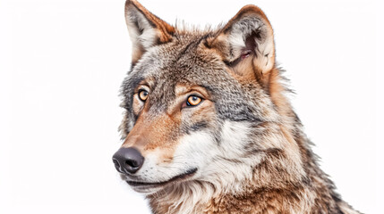 Fototapeta premium Portrait of a Wolf: Close-up, isolated on a white background.