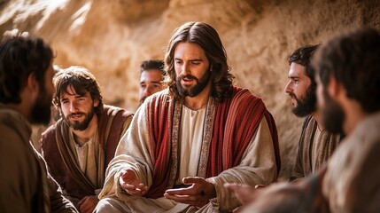 Fototapeta premium Group of men engaged in deep conversation, sharing wisdom.
