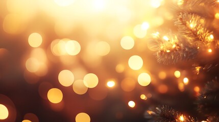 Fototapeta premium A Christmas tree branch with lights and bokeh.