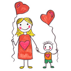 Mom with son and balloons with hearts