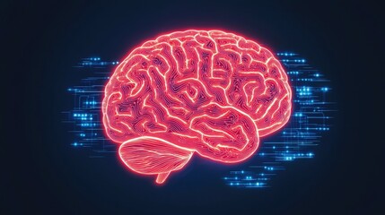 Neon brain illustration representing digital intelligence and thought.