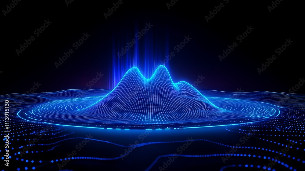 Poster blue light waveform visualization in abstract style with geometric patterns and dynamic light effect