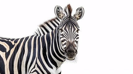 Portrait of a Zebra: Close-up, isolated on a white background.