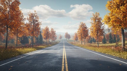 Fototapeta premium Empty road with colorful trees in autumn