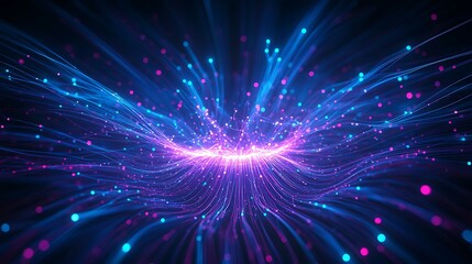 Naklejka premium Colorful light trails creating abstract flow design with vibrant pink and blue particles in digital space