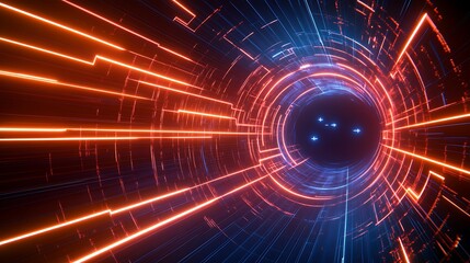 Obraz premium Dynamic abstract background with glowing lines and circular patterns in vibrant blue and orange tones