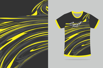 Sport jersey template mockup curve grunge design for football soccer, racing, running, e sports, dark grey and yellow color	