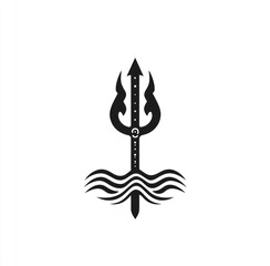 Ornate trident rising from stylized waves.
