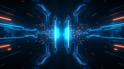 Futuristic Abstract Background with Glowing Blue Lines and Light Effects in Digital Space