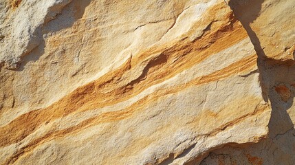 Close-up texture of a tan and brown layered sandstone rock.