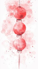 Vibrant Red Chinese Lanterns Against Watercolor Backdrop