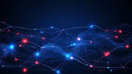 Futuristic Abstract Digital Background with Blue and Red Light Connections for Technology and Data Visualizations