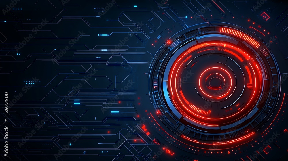 Poster futuristic abstract digital background with red circular elements and technology circuit patterns