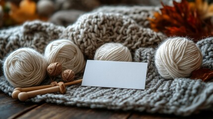 Fototapeta premium Business Card Mockup with Knitting Project. Generative AI