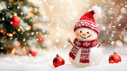Obraz premium snowman with christmas tree