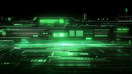 Futuristic Abstract Green Digital Background with Glowing Lines and Circuit Patterns Reflecting High Technology
