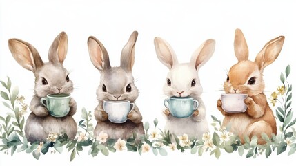 Fototapeta premium Adorable Bunnies Enjoying Tea Together