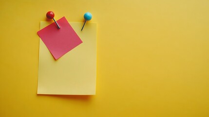 A pink sticky note is pinned to a yellow background.