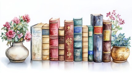 Naklejka premium Vintage Books and Flowers Art