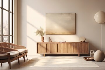 mock up poster in Living room scandinavian style background, 3d illustration
